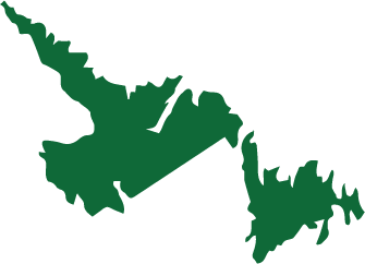 A dark green cutout of Newfoundland and Labrador.
