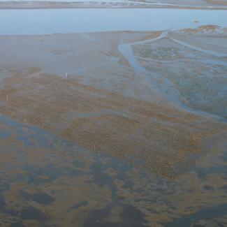 A view from above shows the expanse of tide flats.