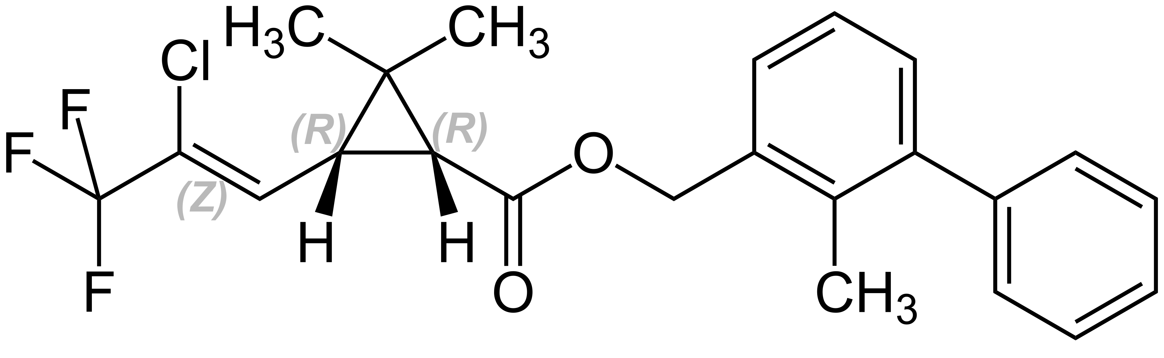The chemical structure of the pesticide Bifenthrin.