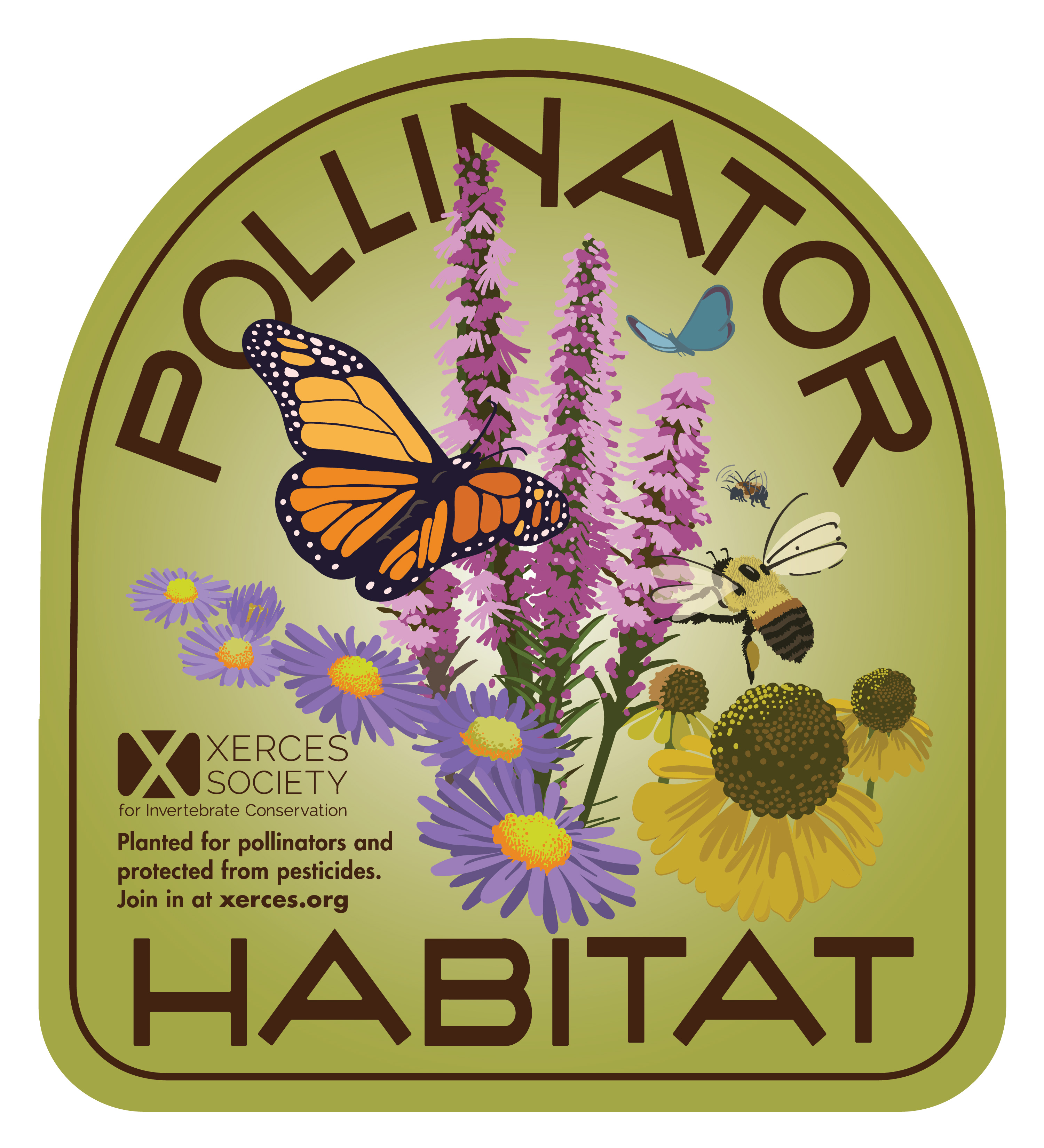 A Xerces Society Pollinator Habitat sign is shown.