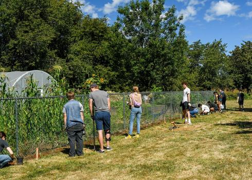 Volunteers planting pollinator habitat at the Portland People's Garden